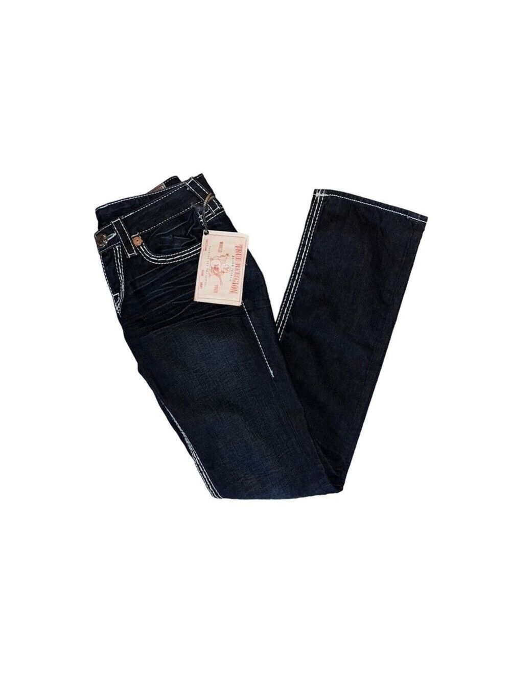 NWT True Religion Womens Johnny Big T Dark Wash Big Stitch Straight Leg Jeans 27 - Picture 1 of 13